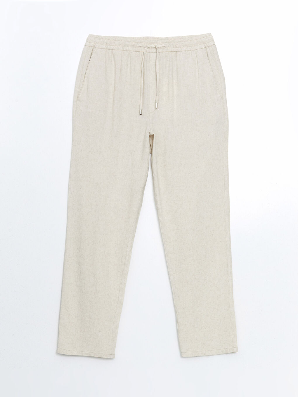 Bej Standart Kalıp Keten Karışımlı Erkek Pantolon-8