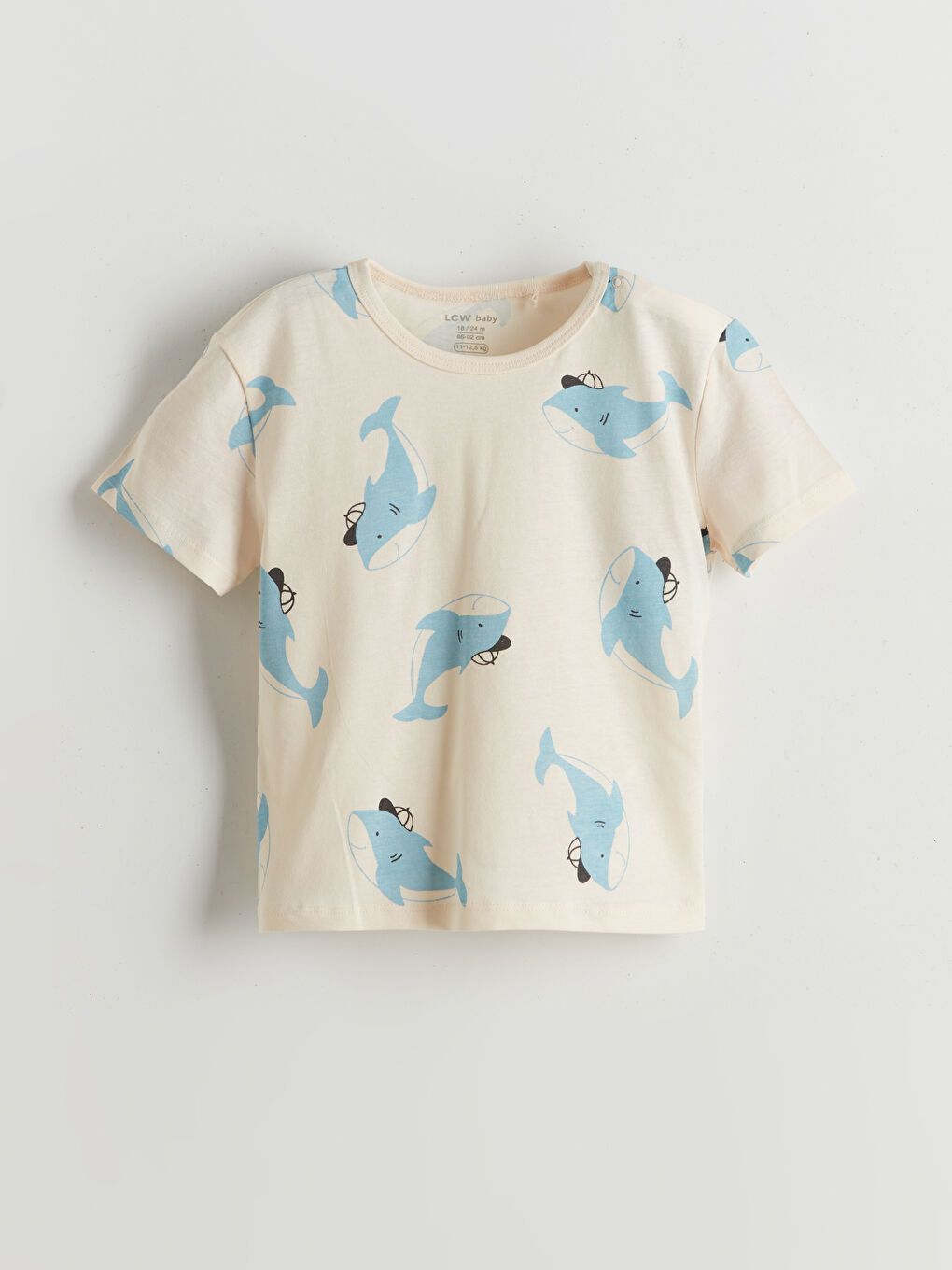 Bej Bisiklet Yaka Baskılı Kısa Kollu Erkek Bebek Tişört