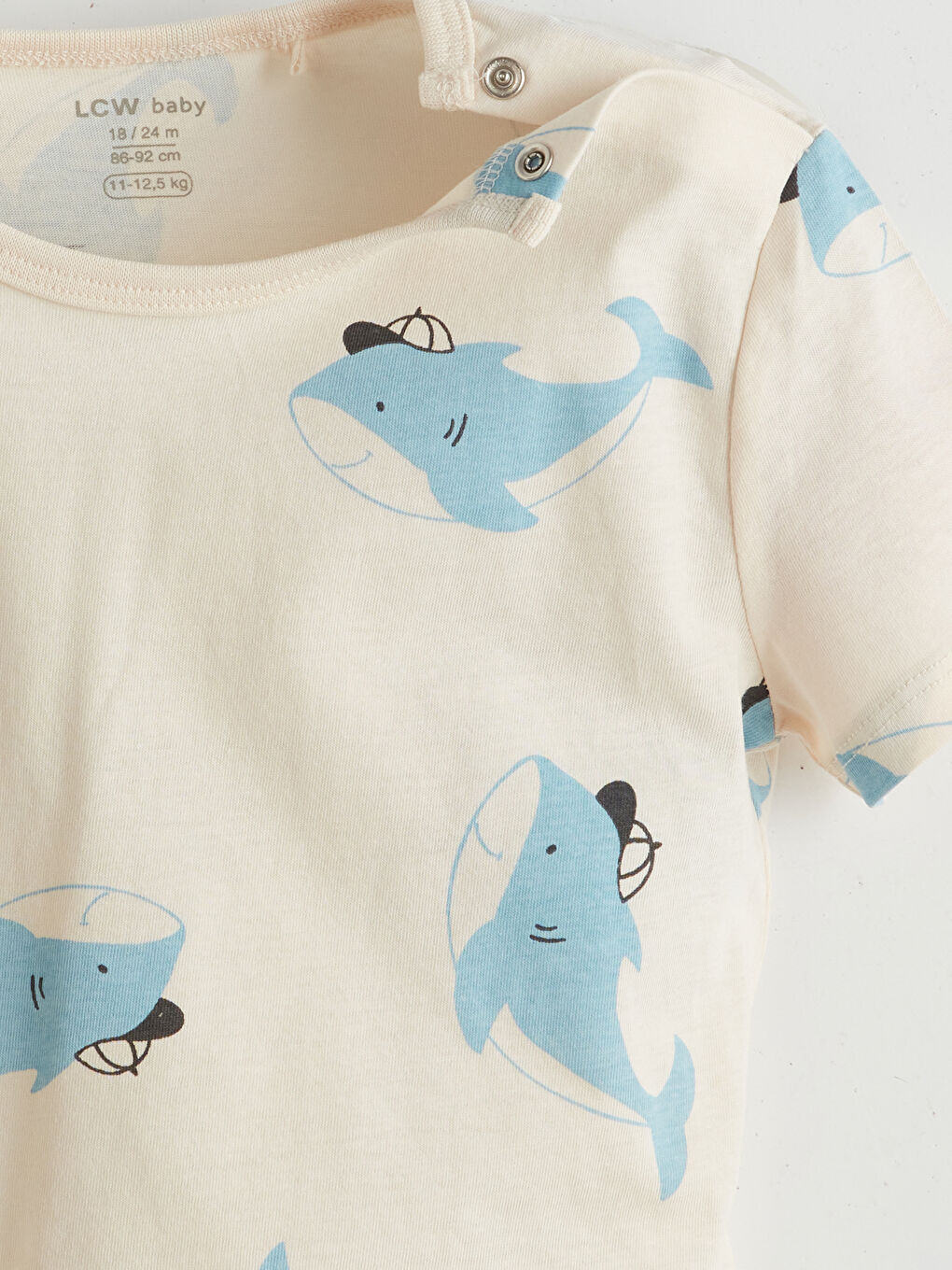 Bej Bisiklet Yaka Baskılı Kısa Kollu Erkek Bebek Tişört-1