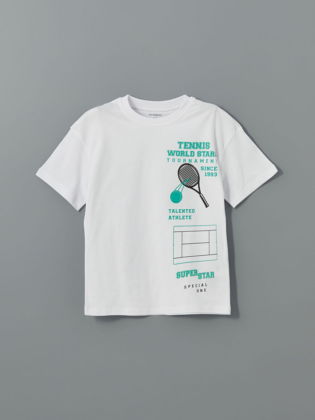 Beyaz Bisiklet Yaka Baskılı Erkek Çocuk Tişört-2