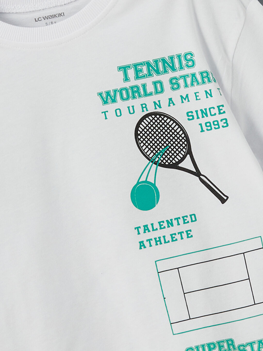 Beyaz Bisiklet Yaka Baskılı Erkek Çocuk Tişört-3