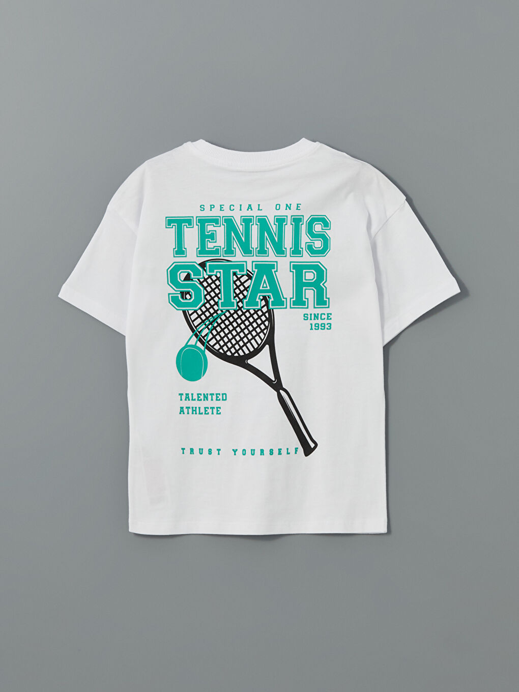 Beyaz Bisiklet Yaka Baskılı Erkek Çocuk Tişört-4