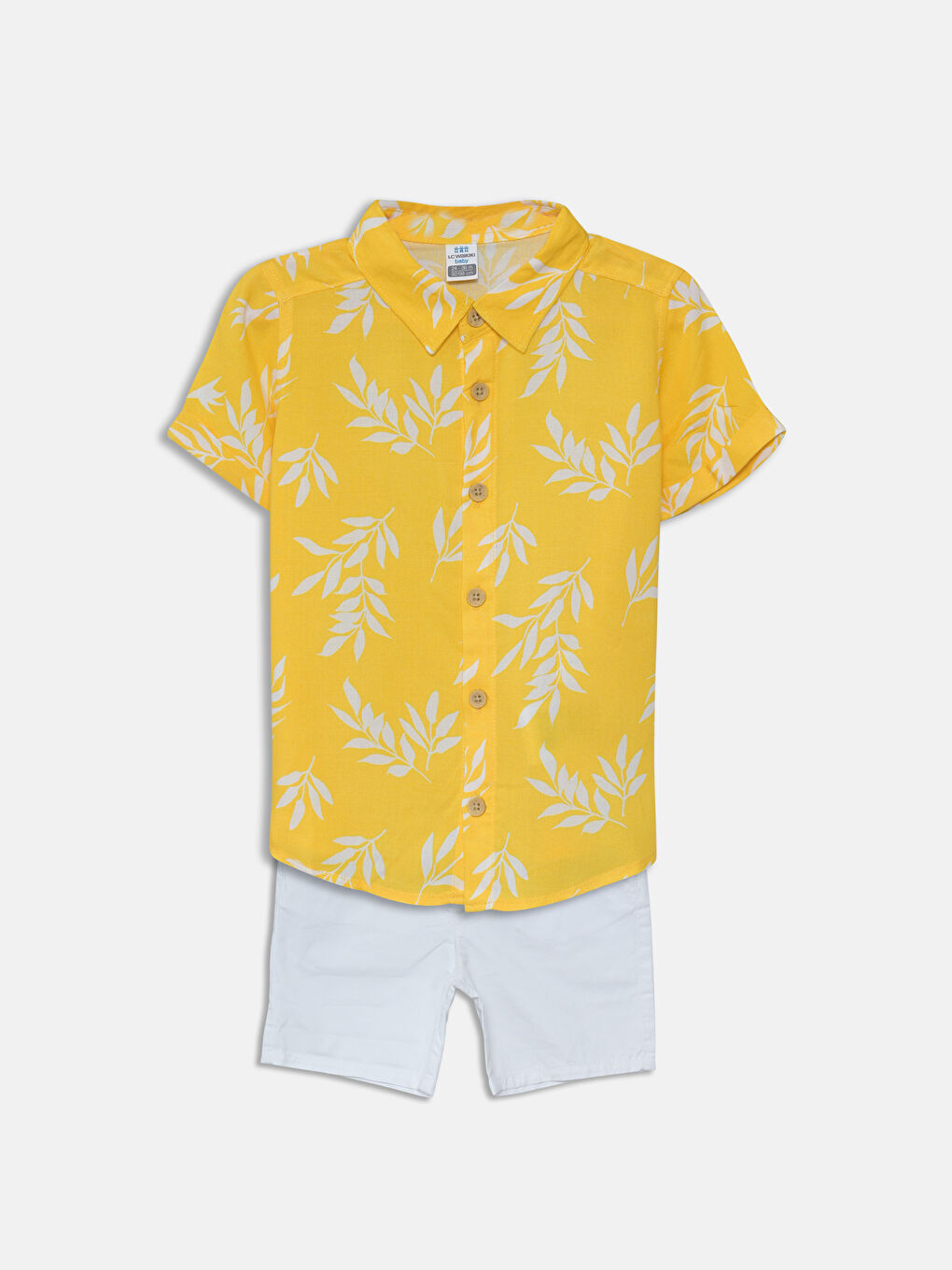 Kısa Kollu Desenli Erkek Bebek Gömlek ve Şort 2'li Takım