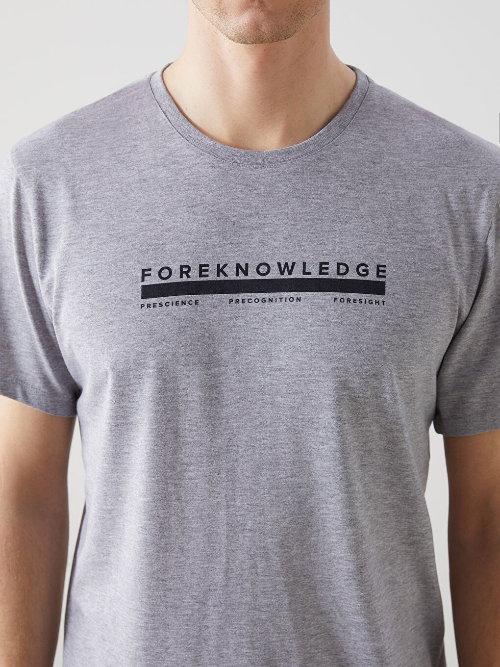 Gri Bisiklet Yaka Kısa Kollu Baskılı Penye Erkek Tişört-2