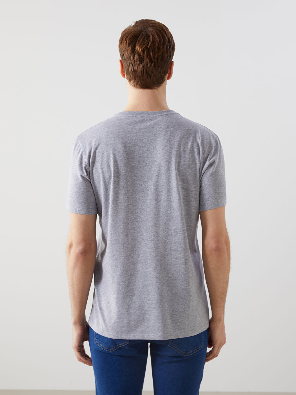Gri Bisiklet Yaka Kısa Kollu Baskılı Penye Erkek Tişört-3