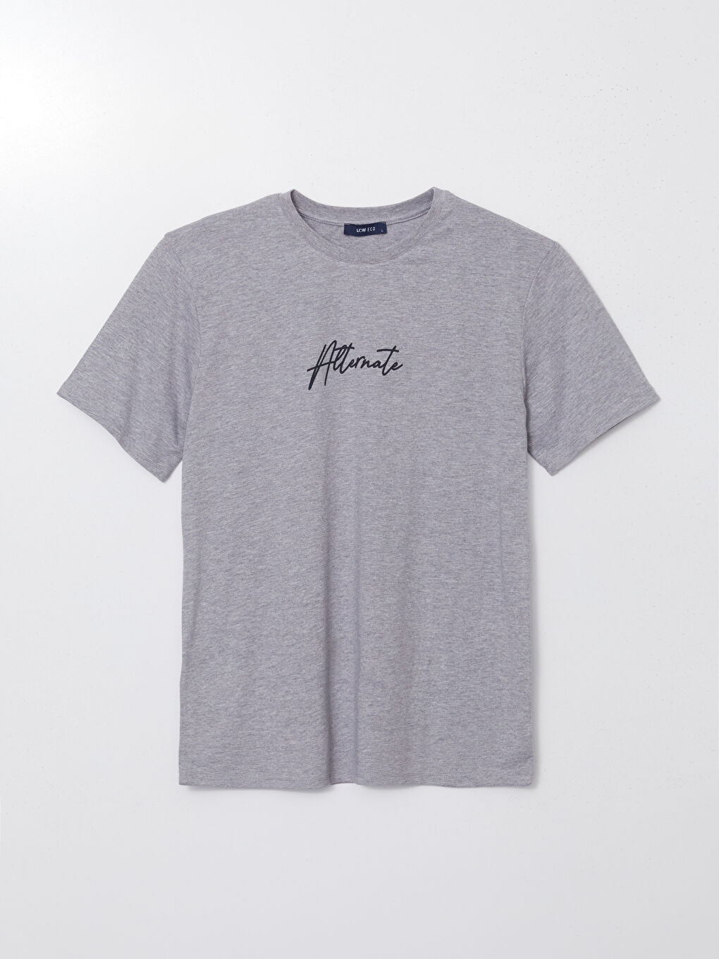 Gri Bisiklet Yaka Kısa Kollu Baskılı Penye Erkek Tişört-4