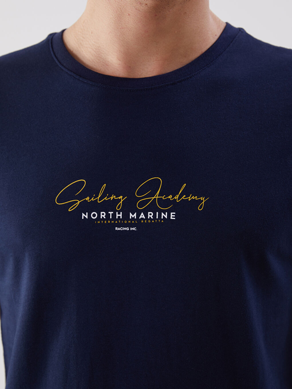 Lacivert Bisiklet Yaka Kısa Kollu Baskılı Penye Erkek Tişört-2