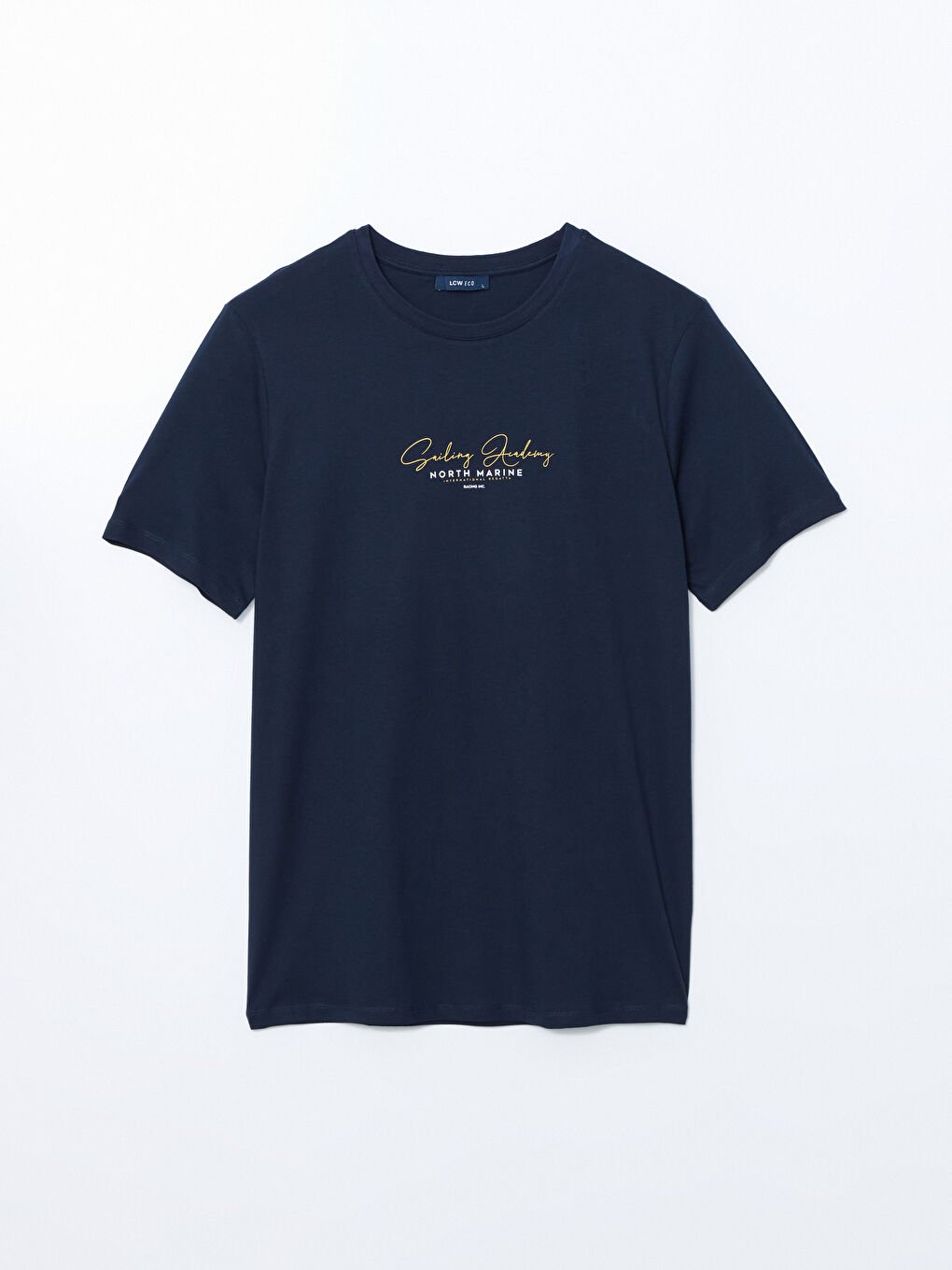 Lacivert Bisiklet Yaka Kısa Kollu Baskılı Penye Erkek Tişört-4