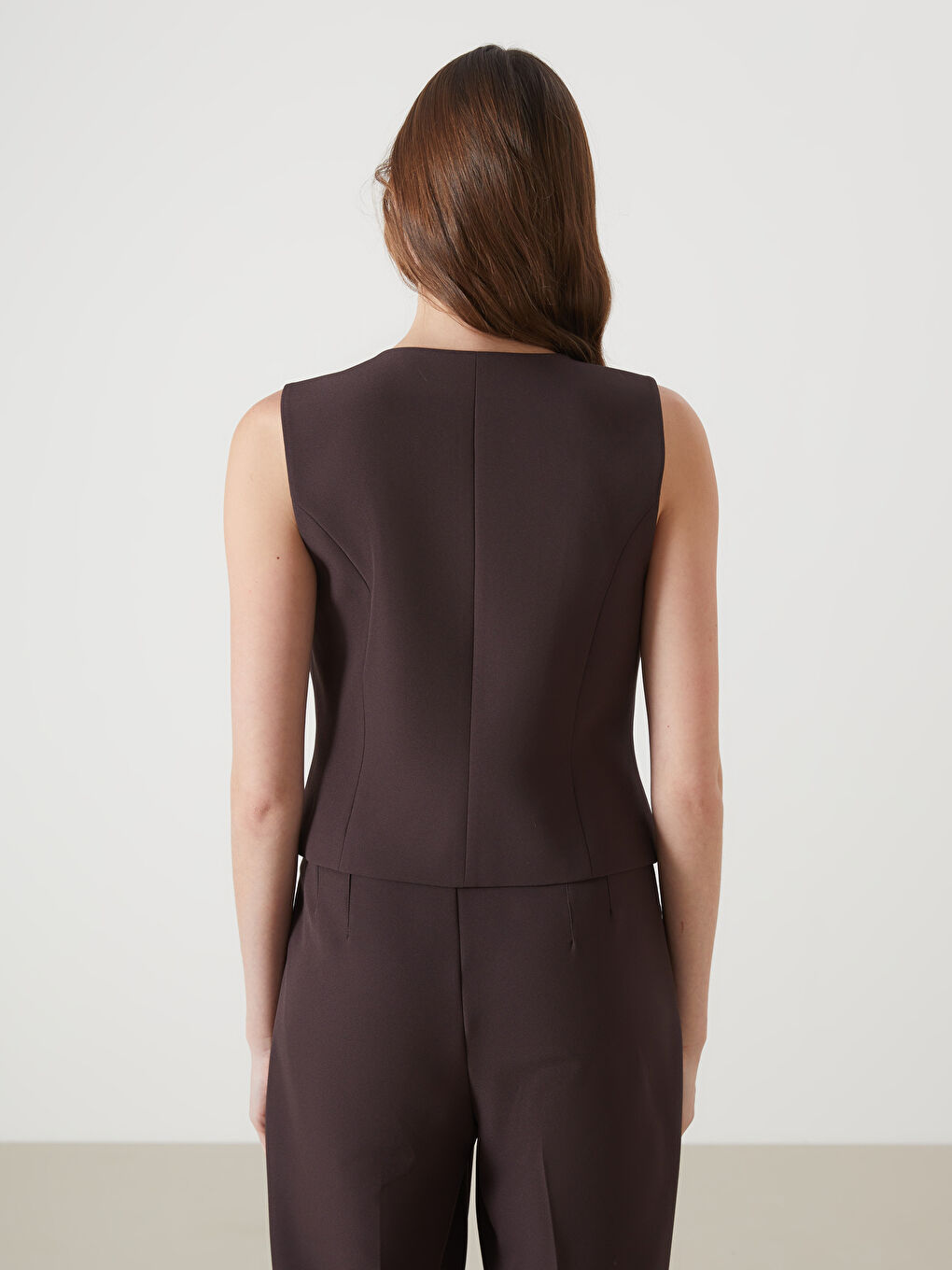 Kahverengi V Yaka Kadın Klasik Yelek-7