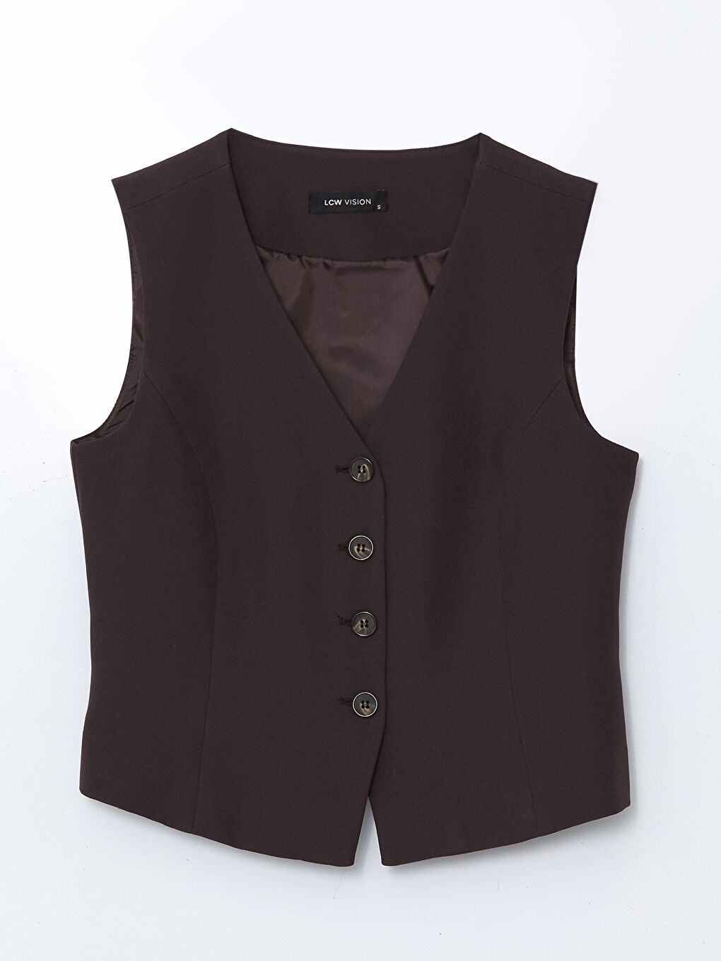 Kahverengi V Yaka Kadın Klasik Yelek-8