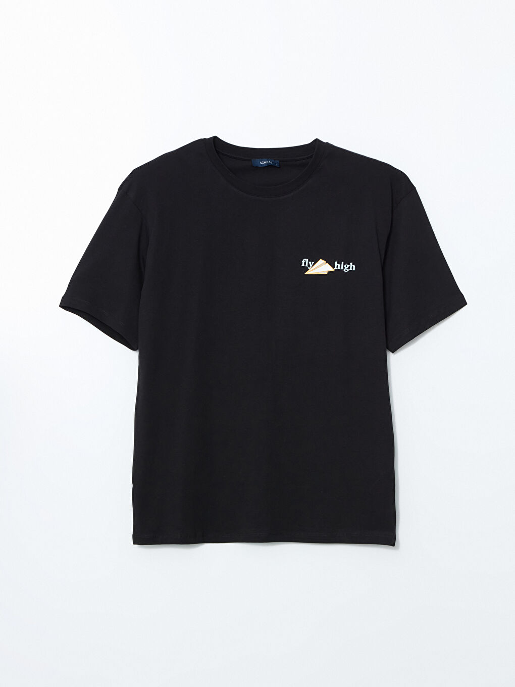 Siyah Bisiklet Yaka Baskılı Penye Erkek Tişört