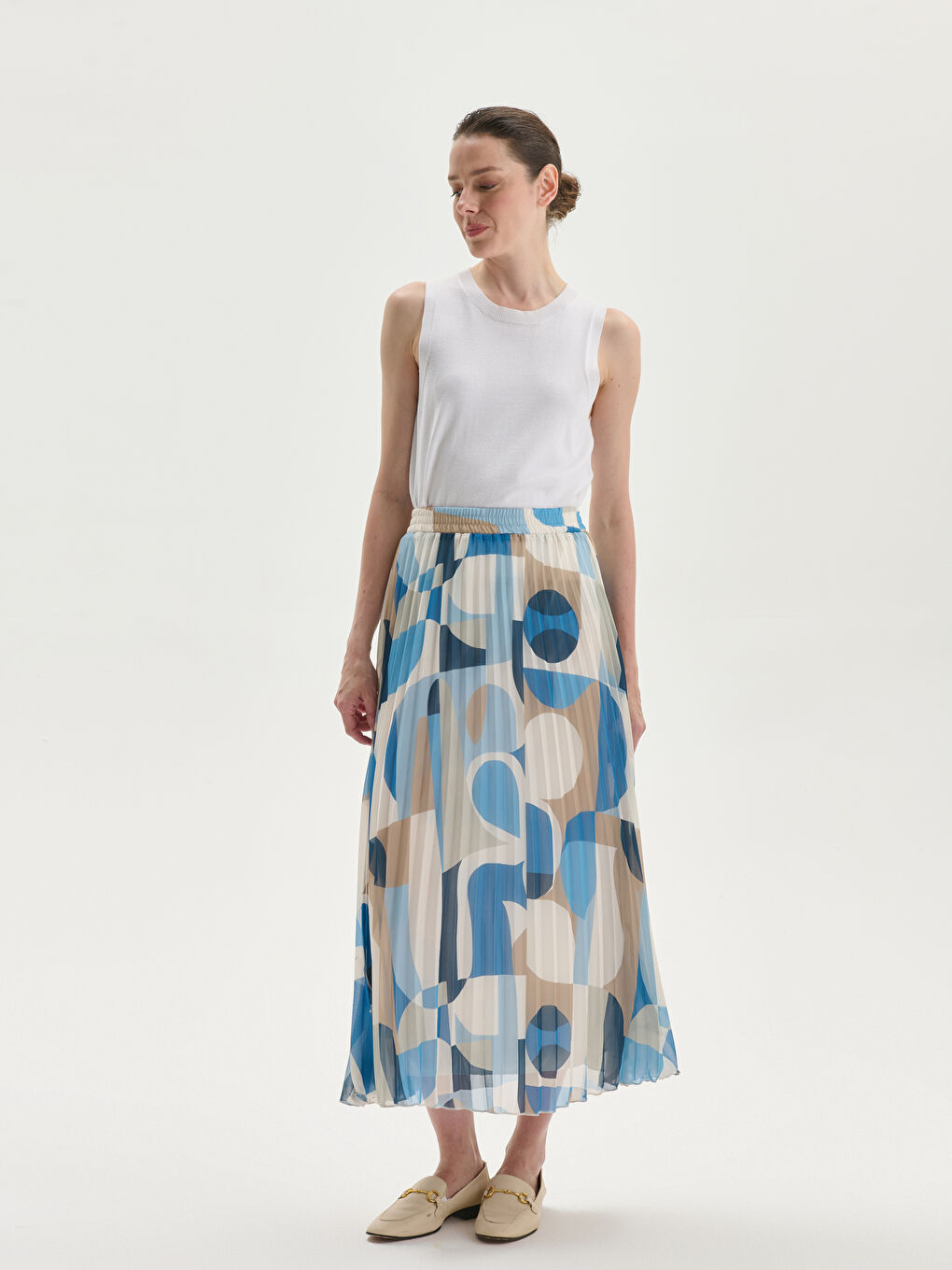 Elasticated Waist Patterned Chiffon Pleated Skirt -S5JQ48Z8-LQQ
