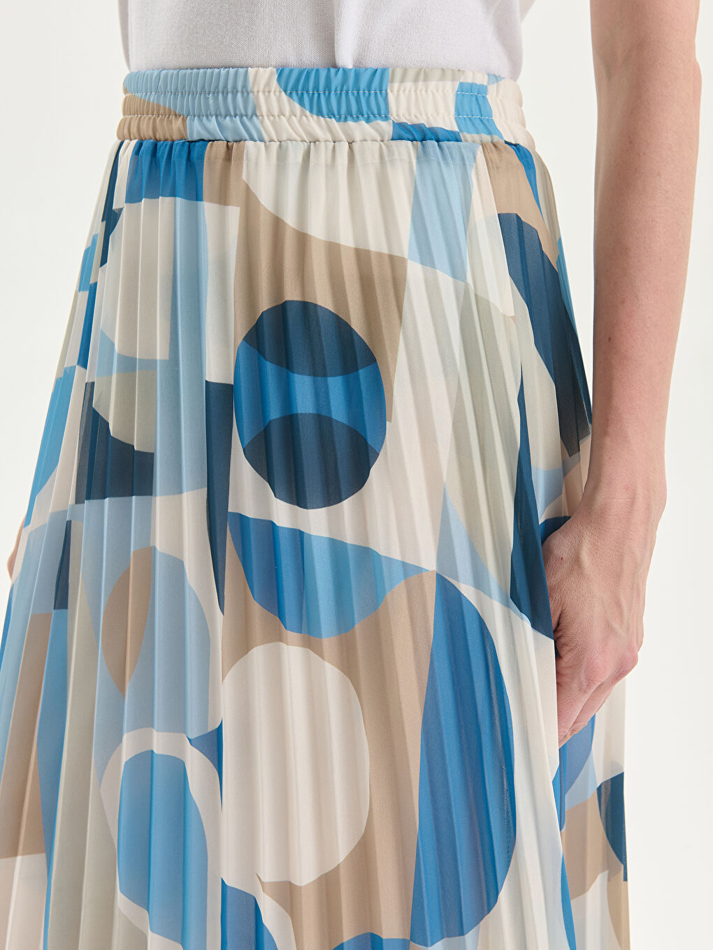 Elasticated Waist Patterned Chiffon Pleated Skirt -S5JQ48Z8-LQQ