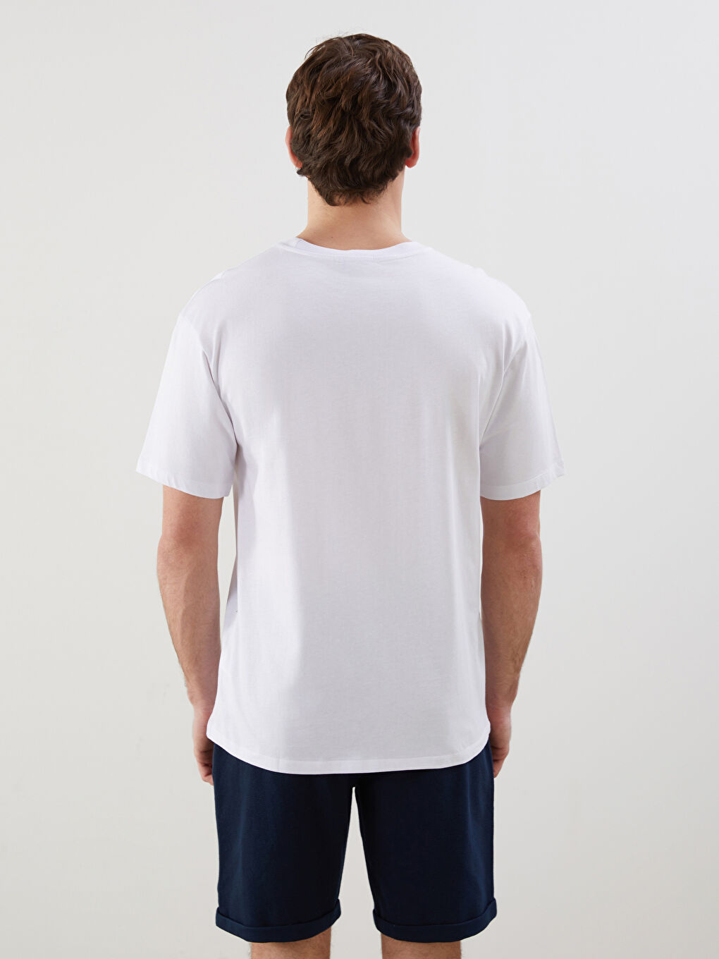 Beyaz Bisiklet Yaka Kısa Kollu Baskılı Penye Erkek Tişört-3