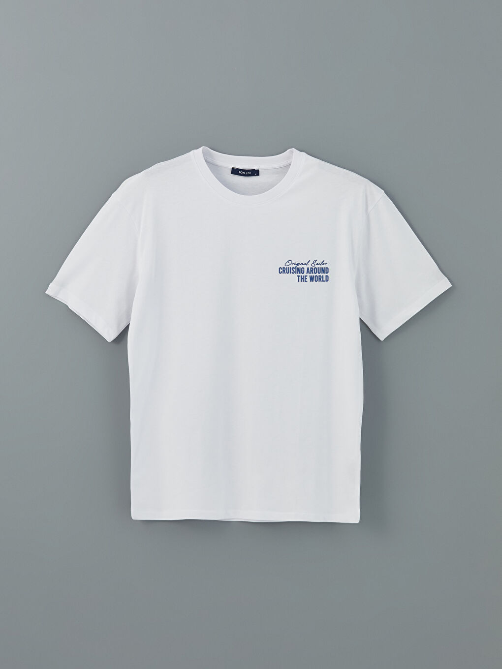 Beyaz Bisiklet Yaka Kısa Kollu Baskılı Penye Erkek Tişört-4