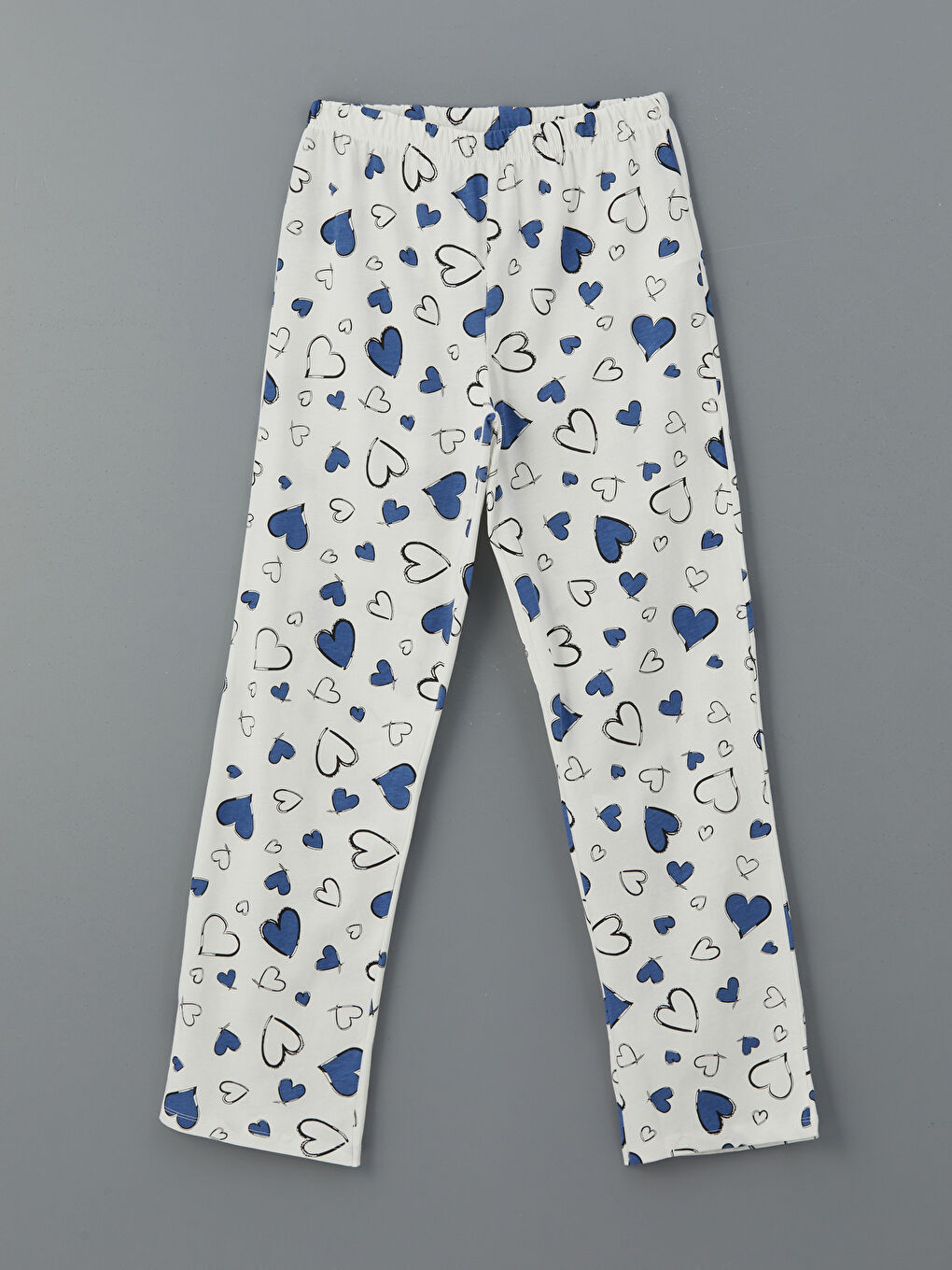 Ekru Beli Lastikli Kalp Baskılı Kadın Pijama Altı