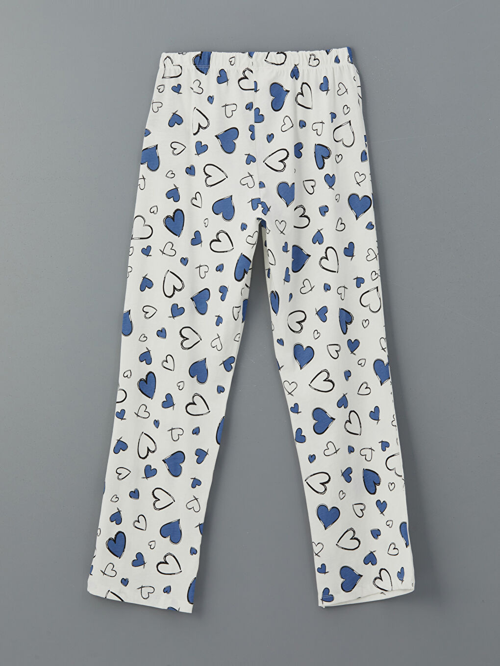 Ekru Beli Lastikli Kalp Baskılı Kadın Pijama Altı-1