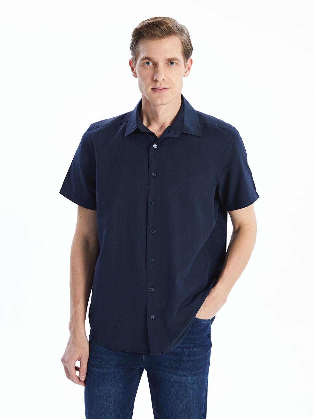 Regular Fit Short Sleeve Poplin Men's Shirt -S5JQ67Z8-HNG