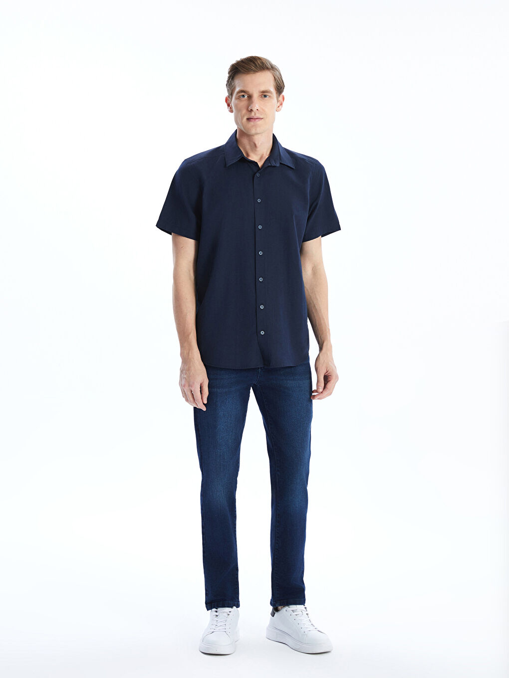 Regular Fit Short Sleeve Poplin Men's Shirt -S5JQ67Z8-HNG