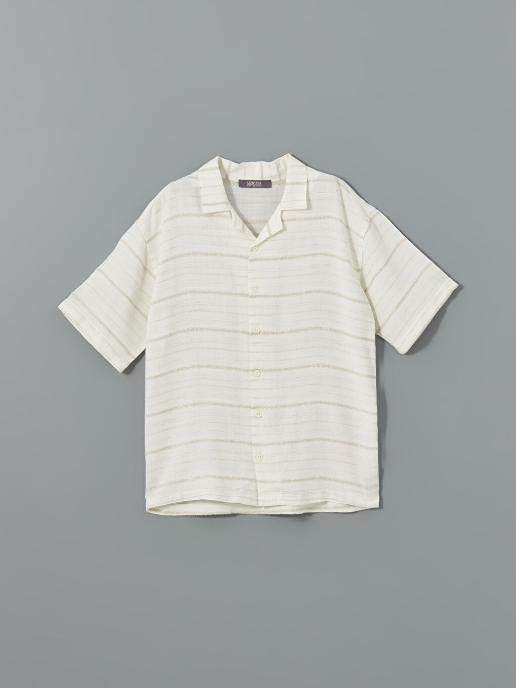 Bej Çizgili Keten Karışımlı Erkek Çocuk Gömlek