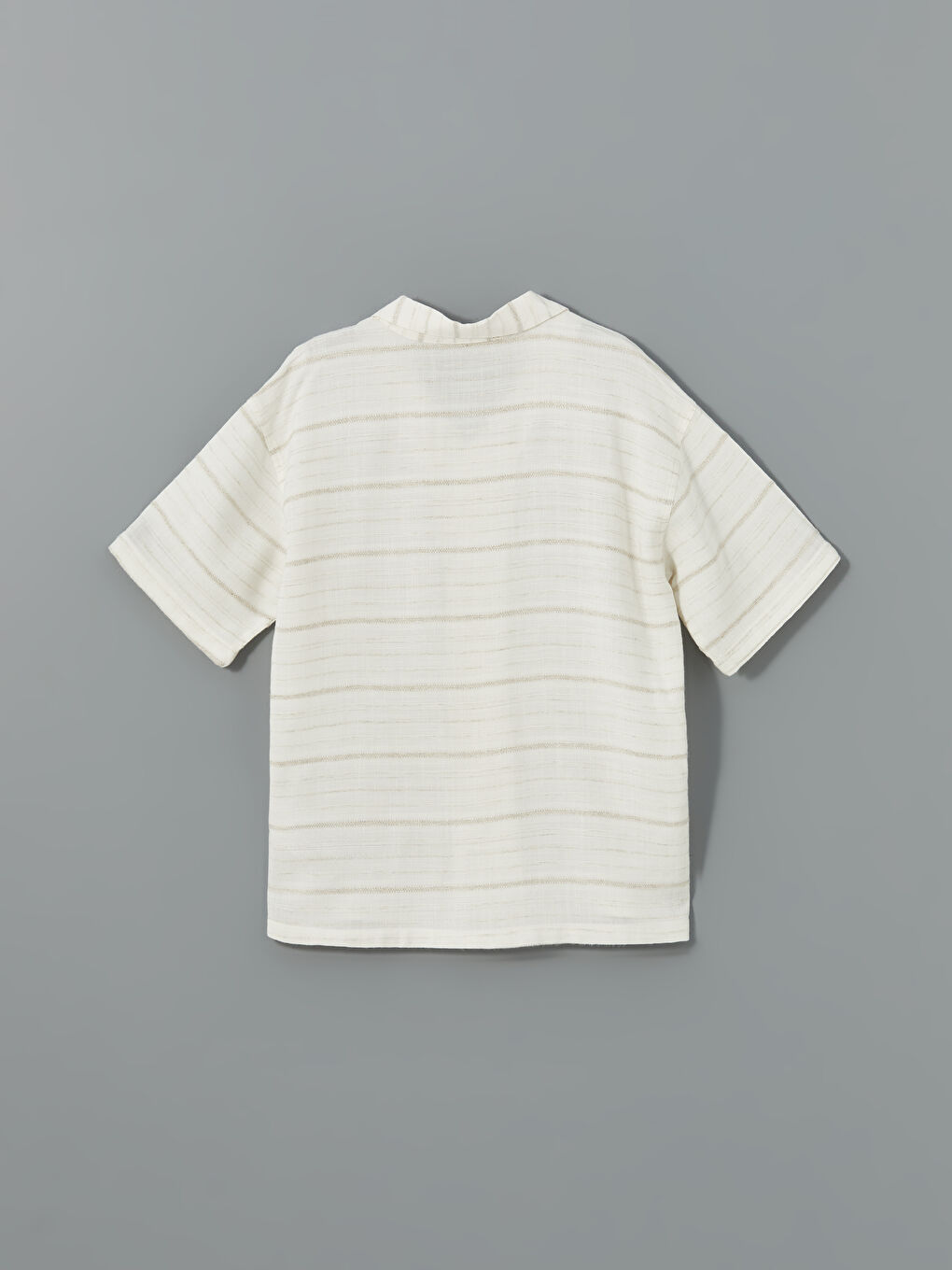 Bej Çizgili Keten Karışımlı Erkek Çocuk Gömlek-1