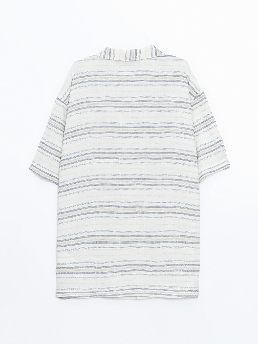 Mavi Çizgili Keten Karışımlı Erkek Çocuk Gömlek-2