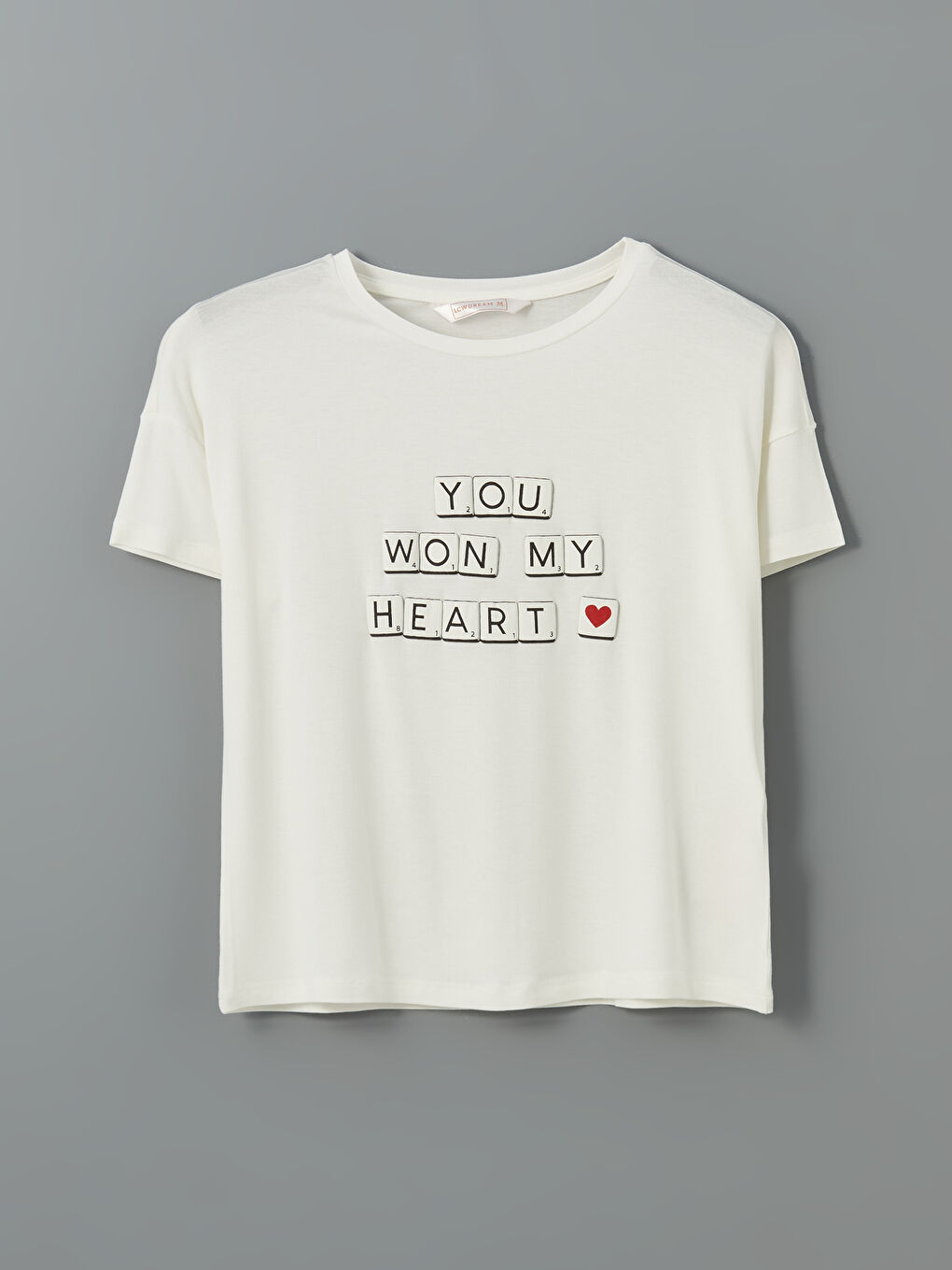 Ekru Bisiklet Yaka Baskılı Kadın Pijama Üst