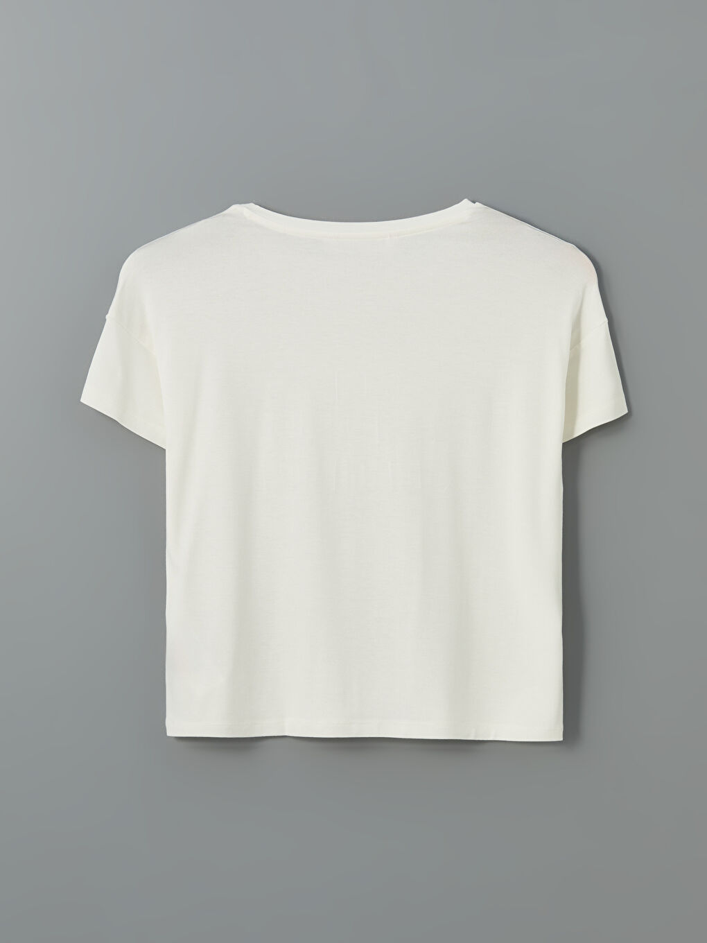 Ekru Bisiklet Yaka Baskılı Kadın Pijama Üst-1