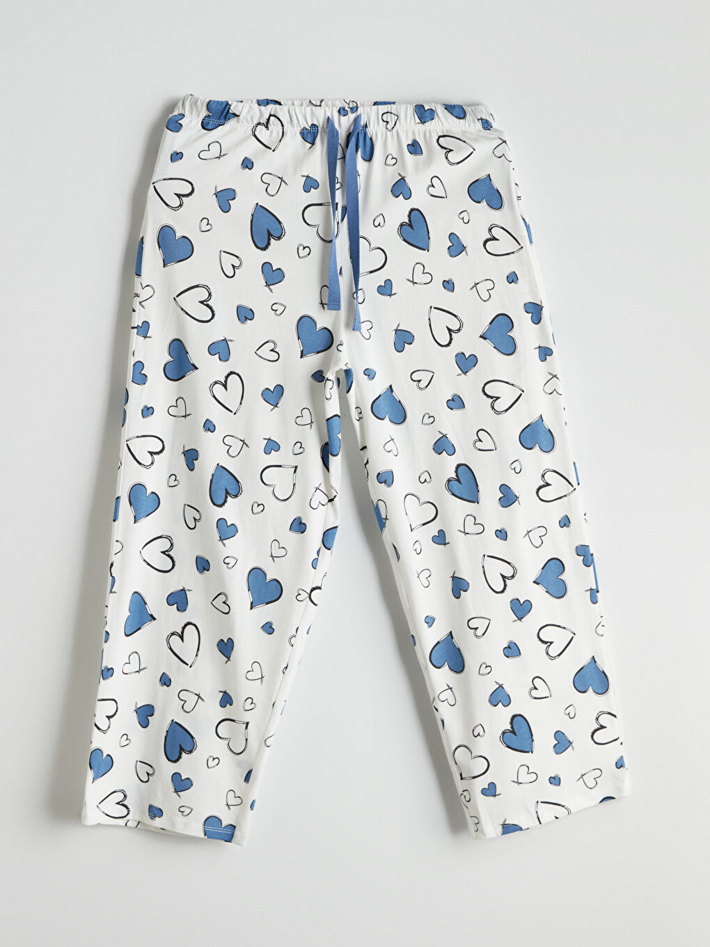 Ekru Beli Lastikli Kalp Baskılı Kadın Kapri Pijama Altı