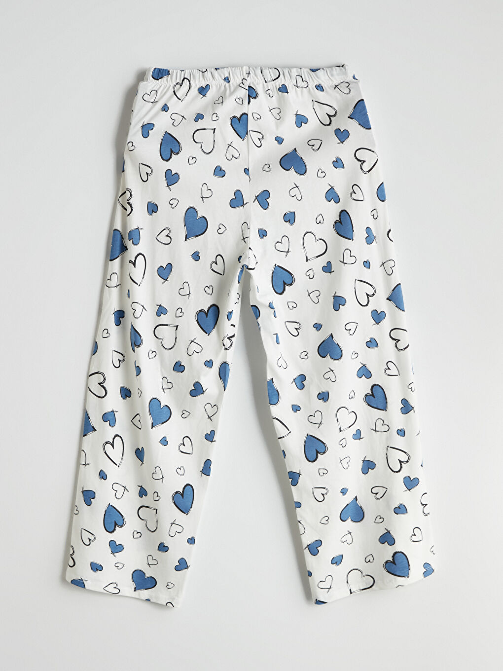 Ekru Beli Lastikli Kalp Baskılı Kadın Kapri Pijama Altı-1