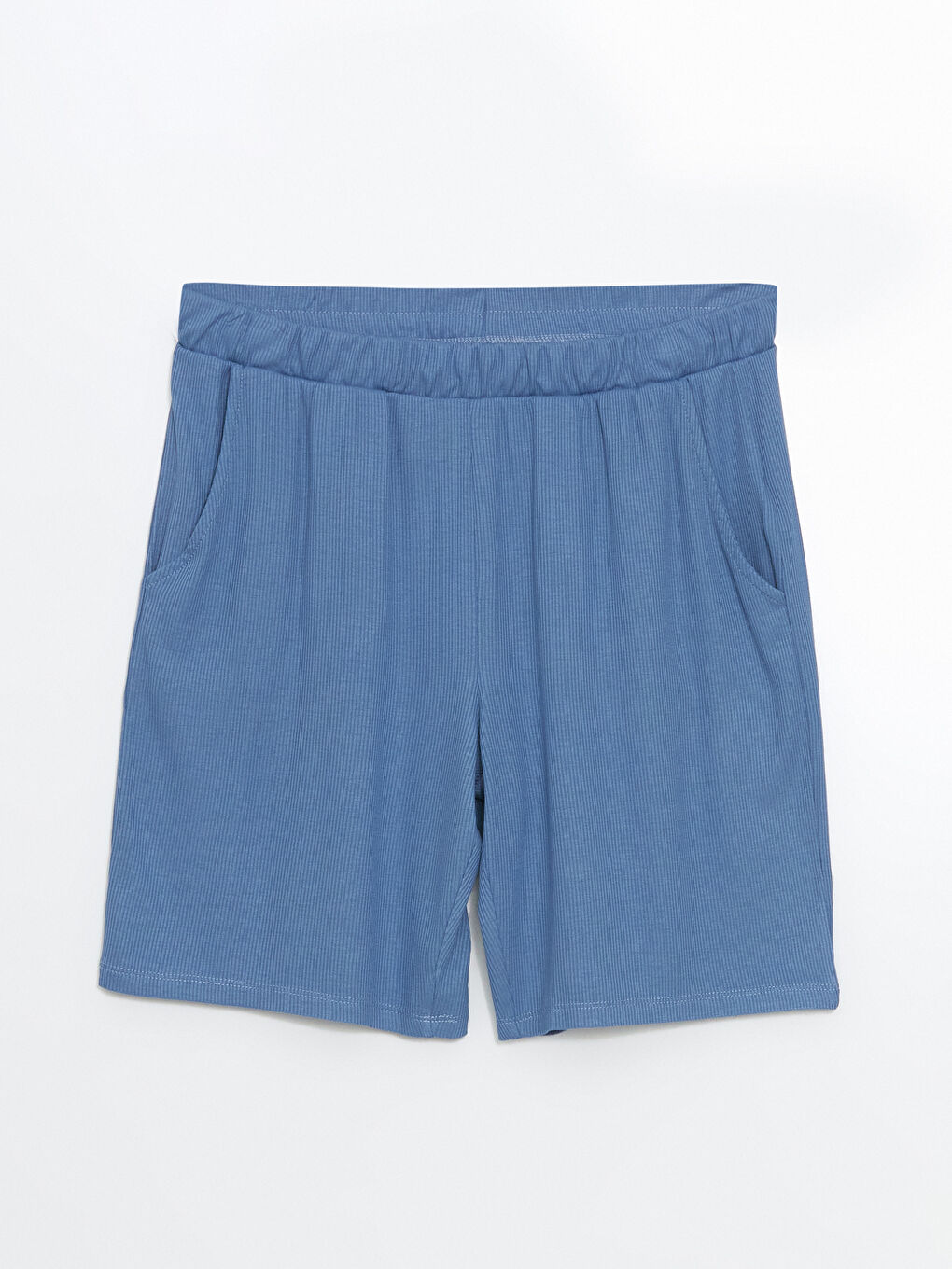 Mavi Beli Lastikli Kadın Şort Pijama Altı