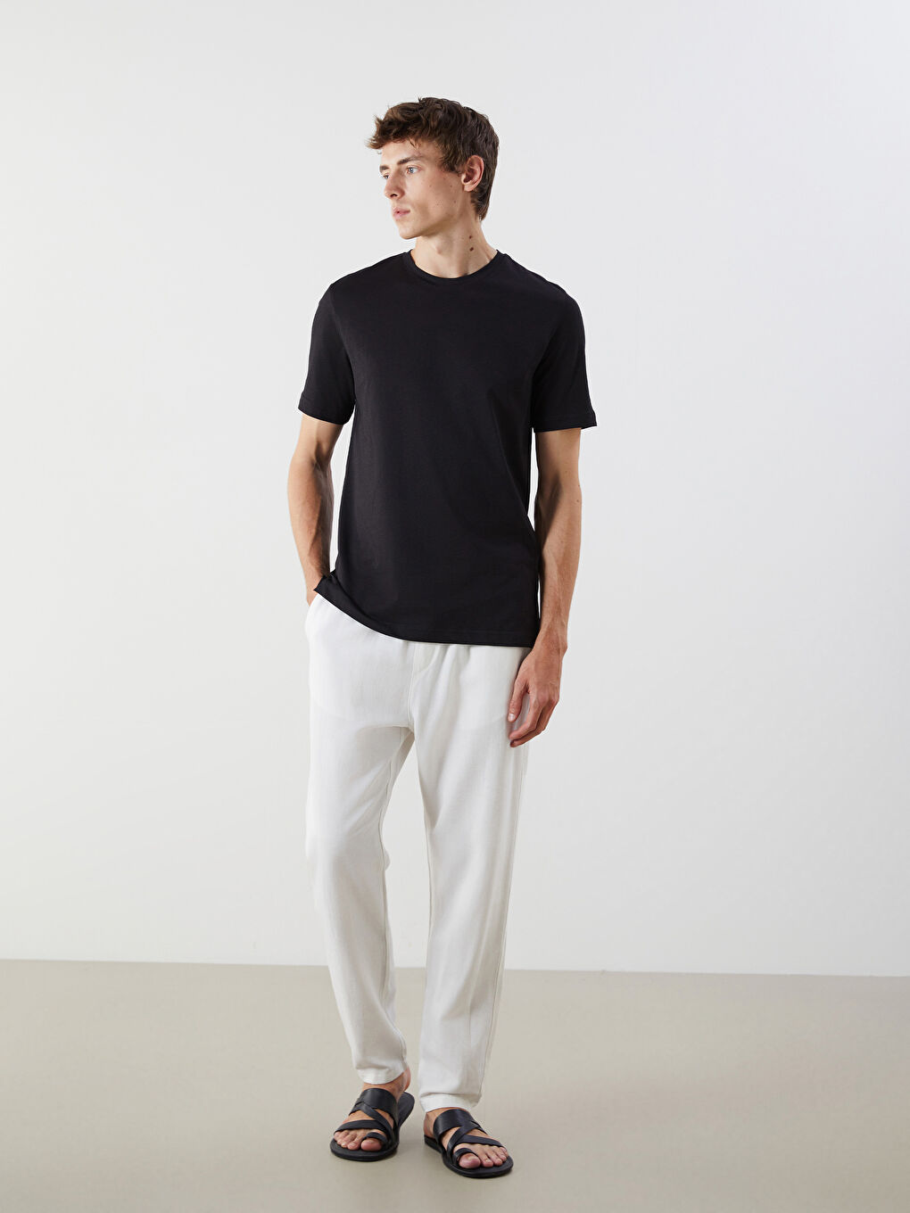 Ekru Standart Kalıp Poplin Erkek Pantolon