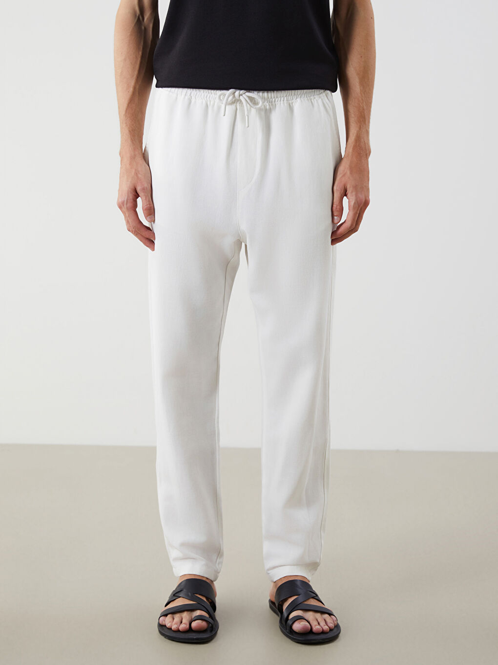 Ekru Standart Kalıp Poplin Erkek Pantolon-1