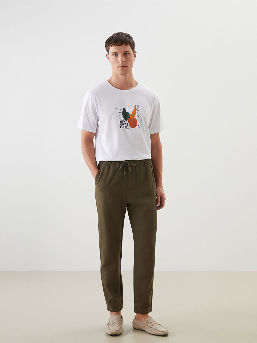 Haki Standart Kalıp Poplin Erkek Pantolon