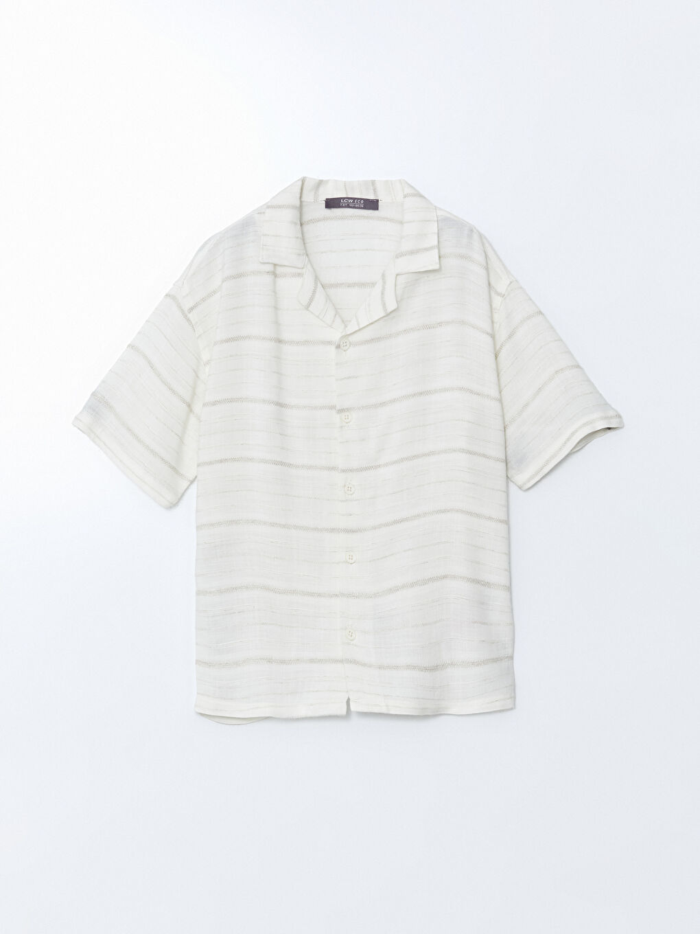 Bej Çizgili Keten Karışımlı Erkek Çocuk Gömlek