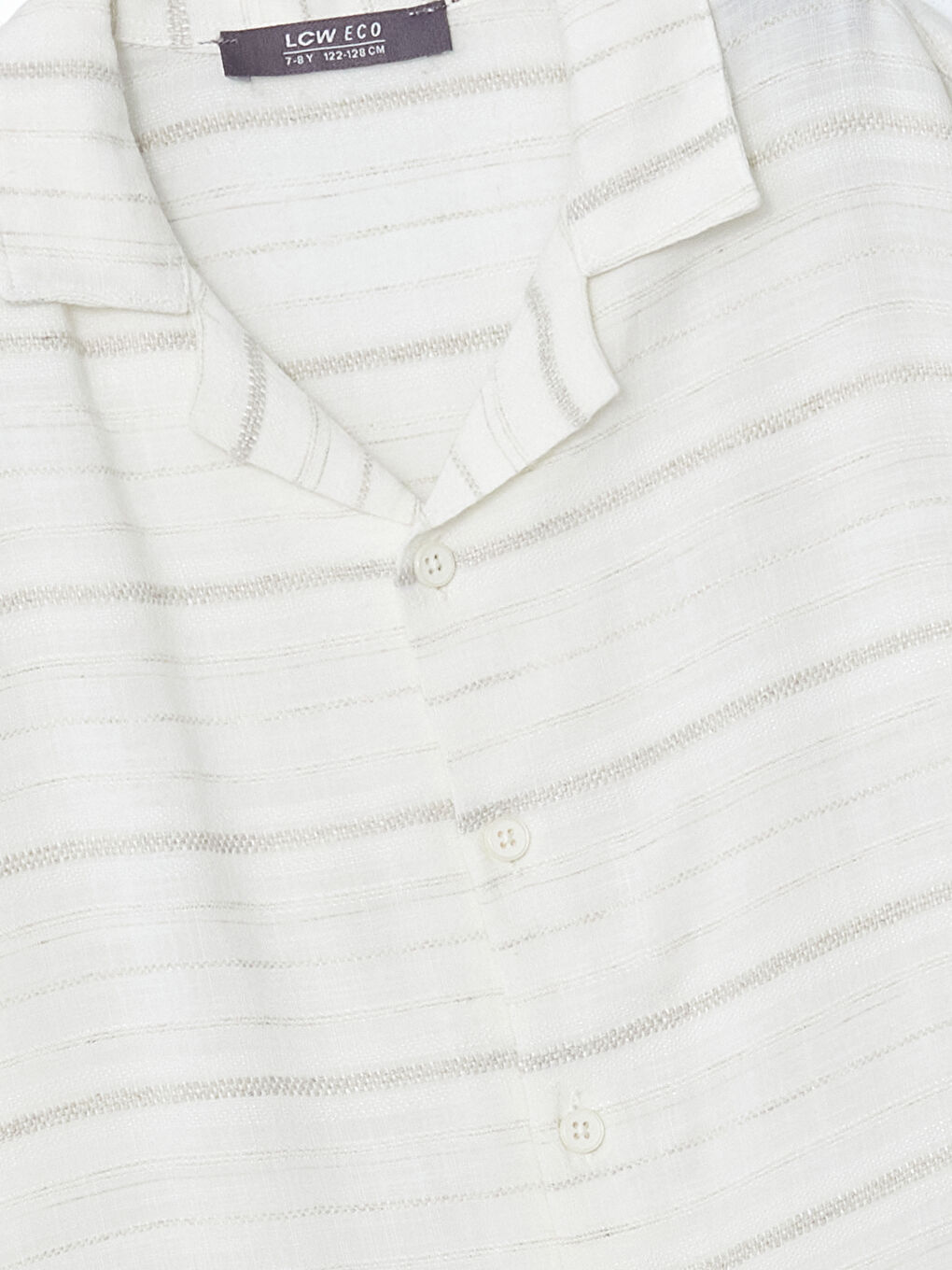 Bej Çizgili Keten Karışımlı Erkek Çocuk Gömlek-1