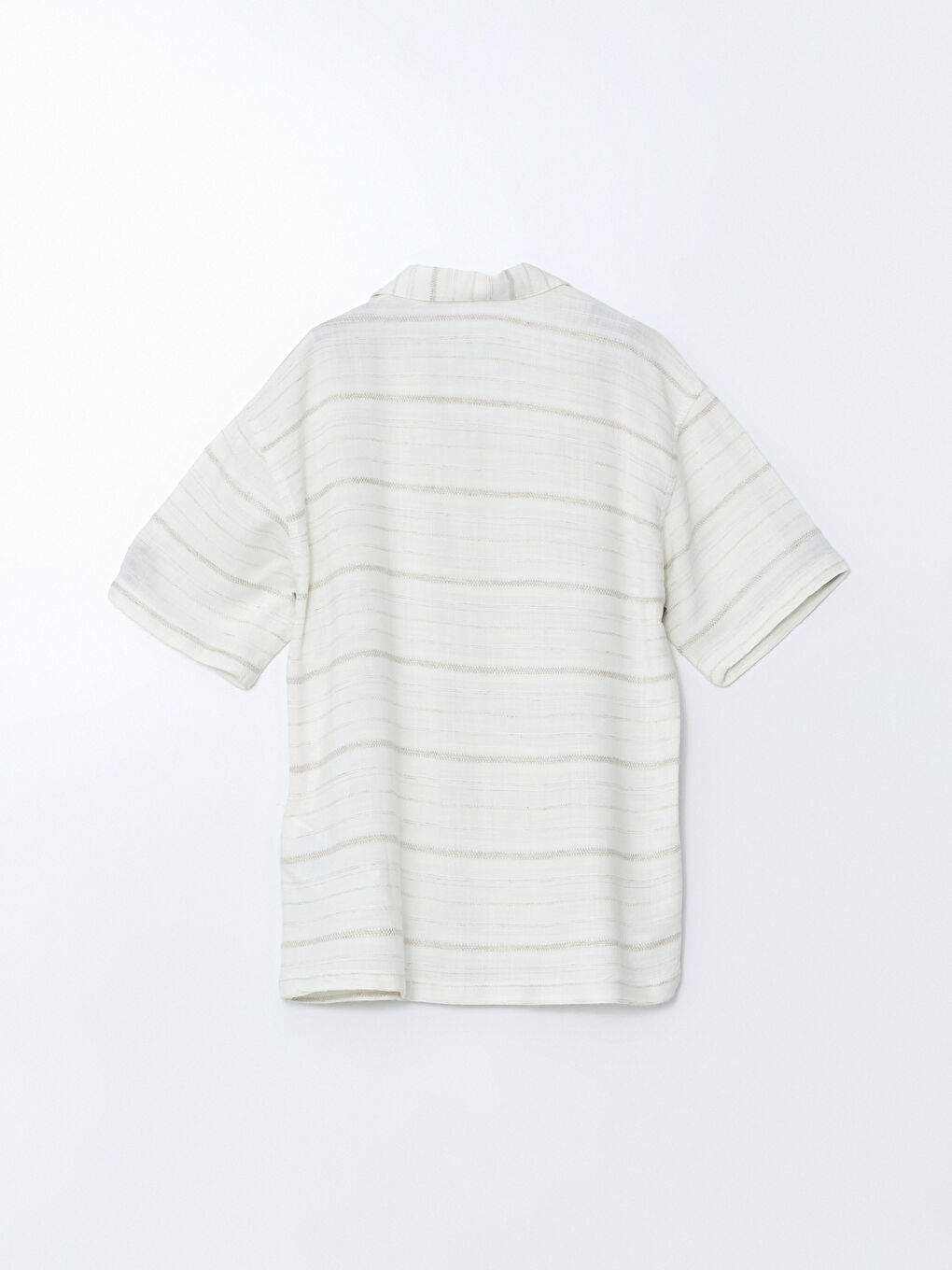 Bej Çizgili Keten Karışımlı Erkek Çocuk Gömlek-2