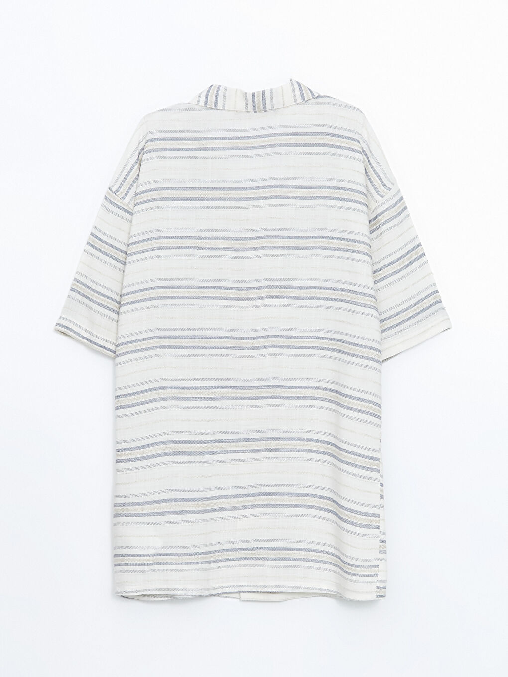 Mavi Çizgili Keten Karışımlı Erkek Çocuk Gömlek-2