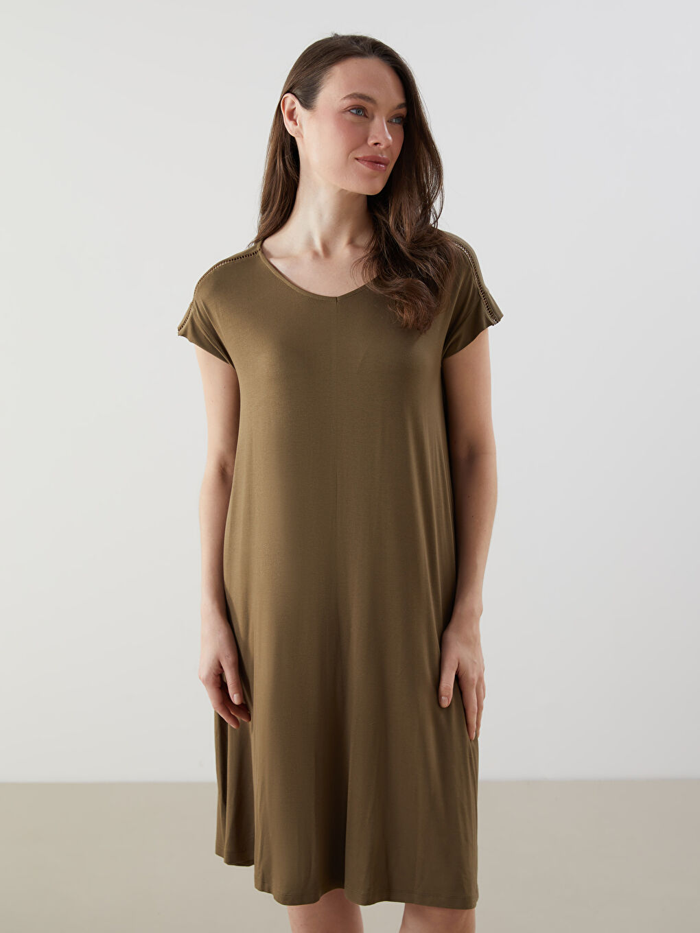 V Neck Women's Dress -S5JR46Z8-HEE