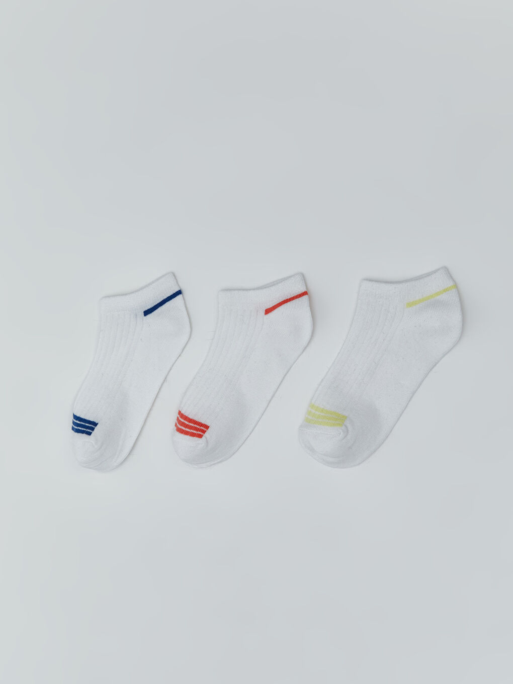 Beyaz Çizgili Erkek Çocuk Patik Çorap 3'lü