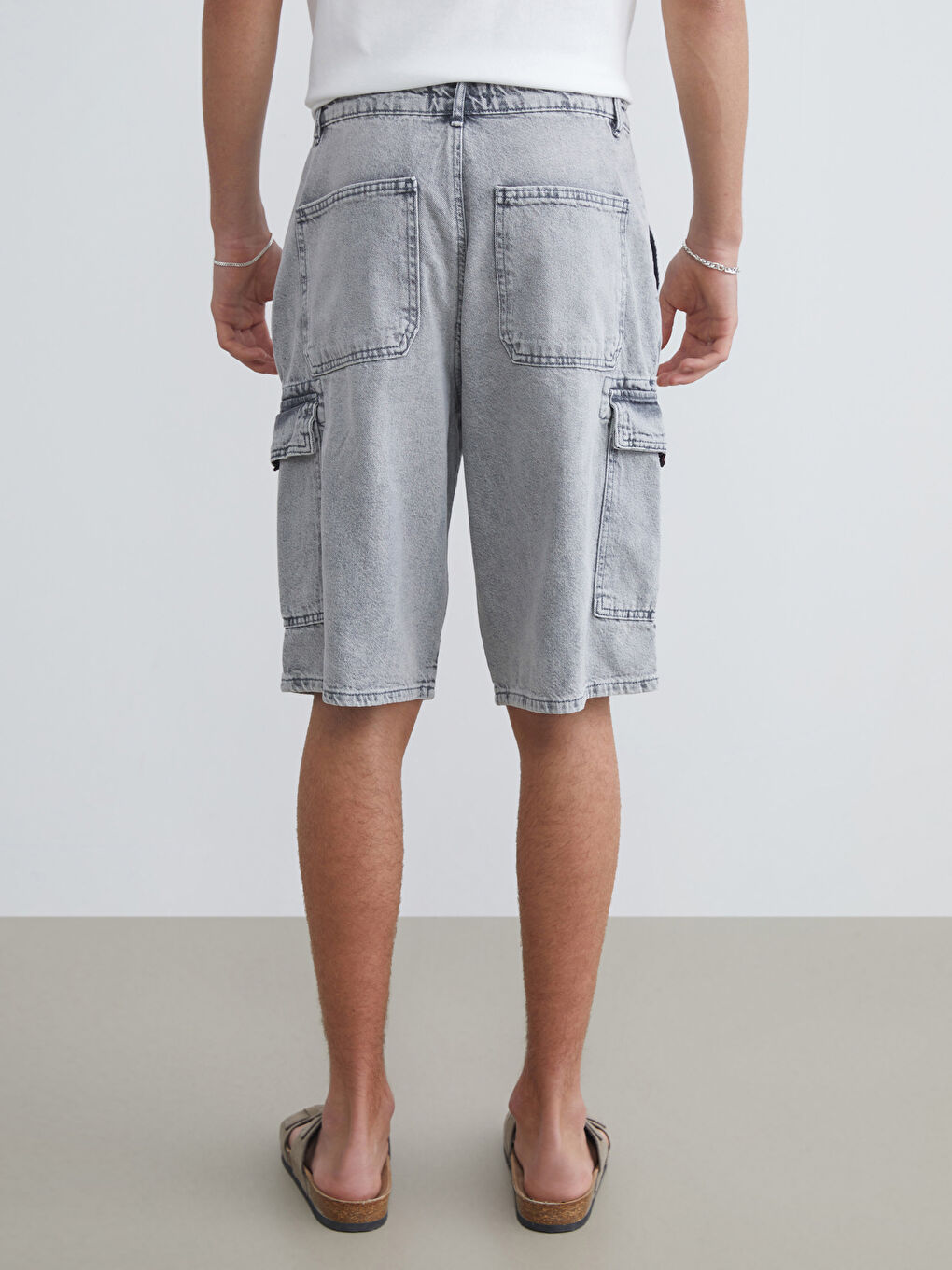 Gri Rahat Kalıp Erkek Jean Şort-3
