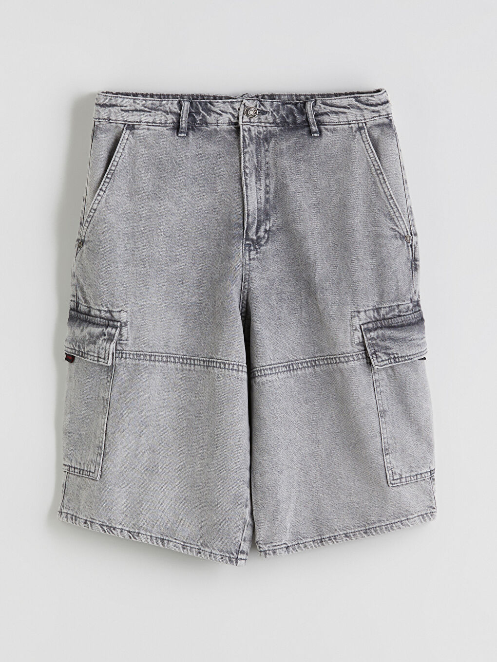 Gri Rahat Kalıp Erkek Jean Şort-4