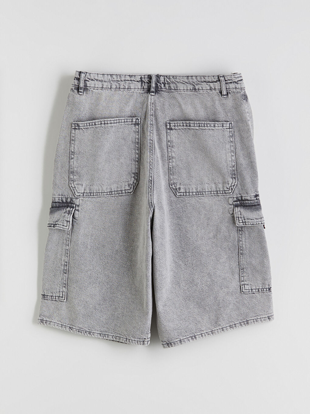 Gri Rahat Kalıp Erkek Jean Şort-5