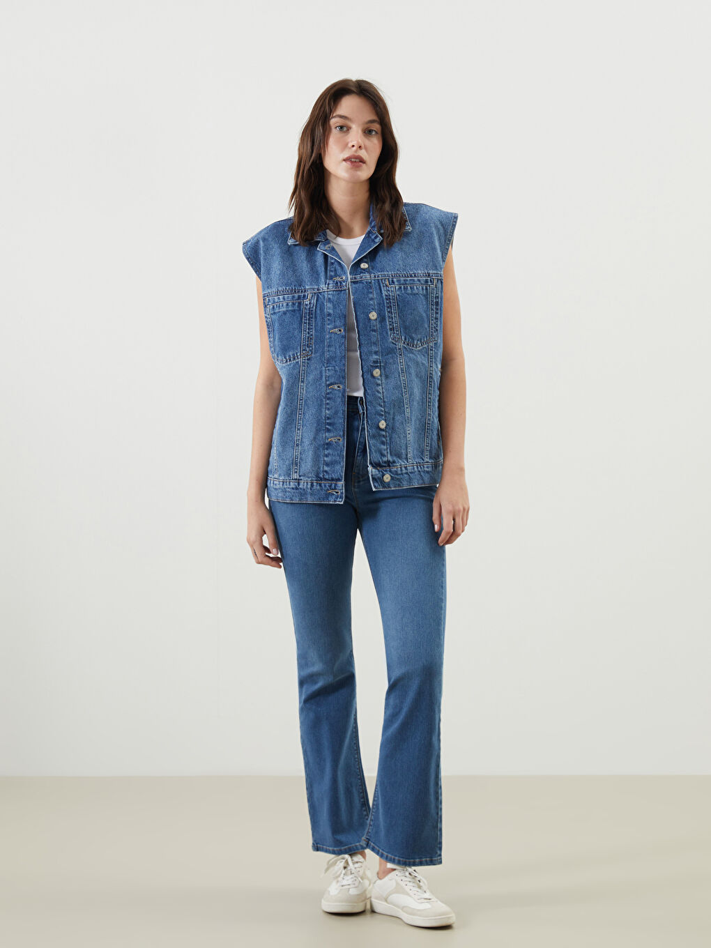 Shirt Collar Women Jean Vest -S5JR94Z8-507