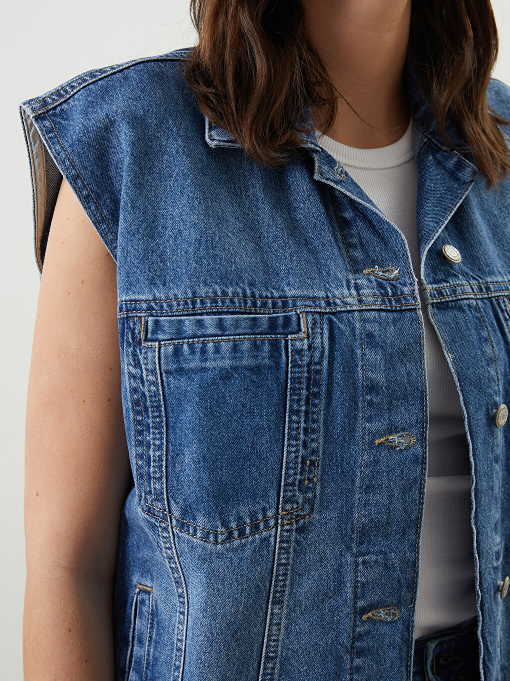 Shirt Collar Women Jean Vest -S5JR94Z8-507