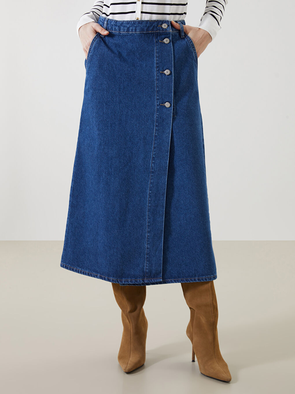 İndigo Standart Fit Kadın Jean Etek-1