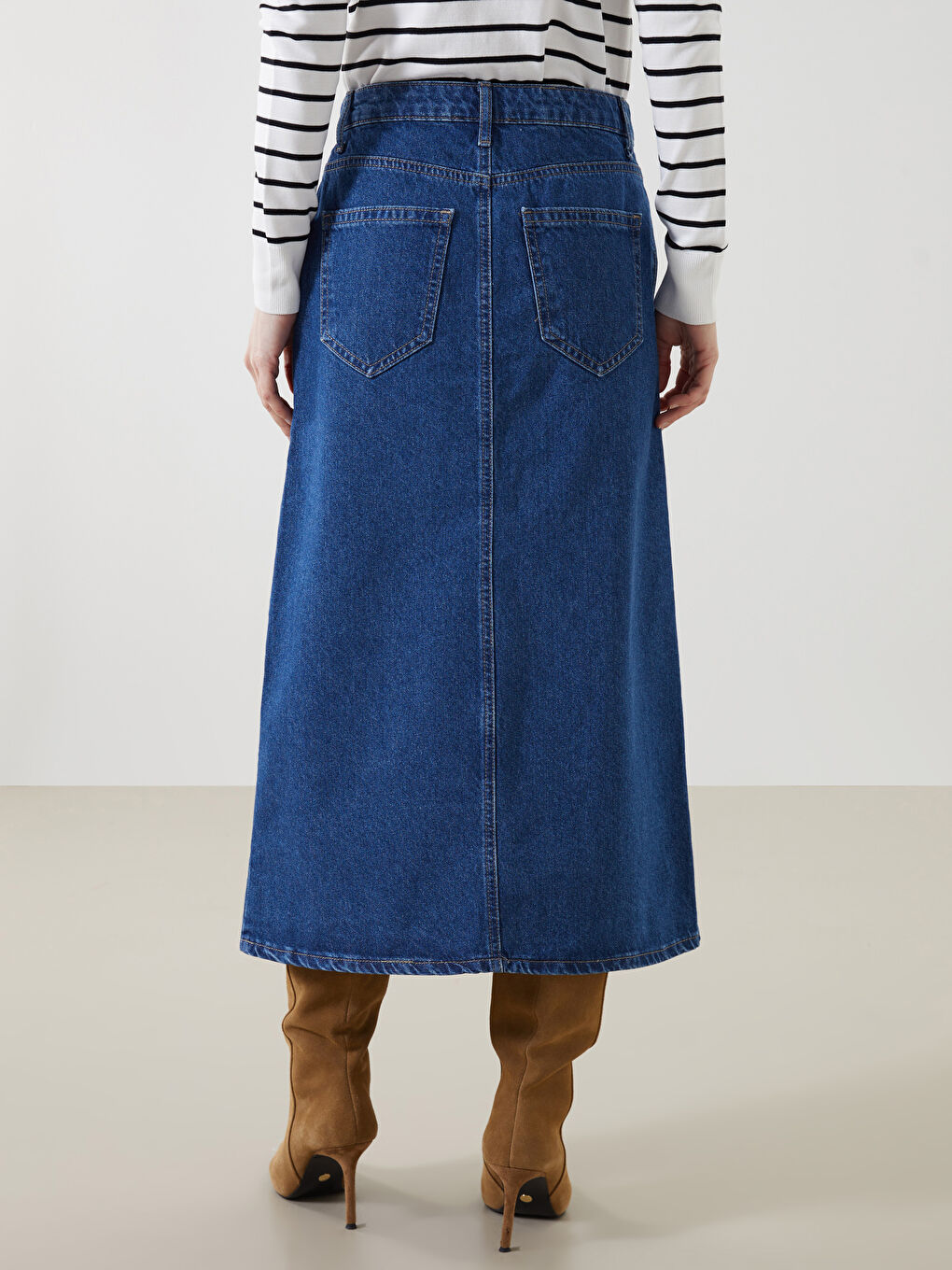 İndigo Standart Fit Kadın Jean Etek-3