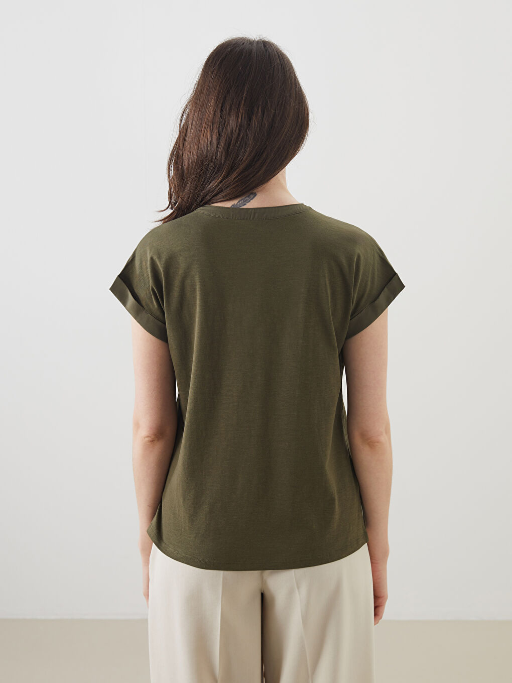 Majica sa okruglim izrezom, jednostavna, sa manžetama za Ženski-3