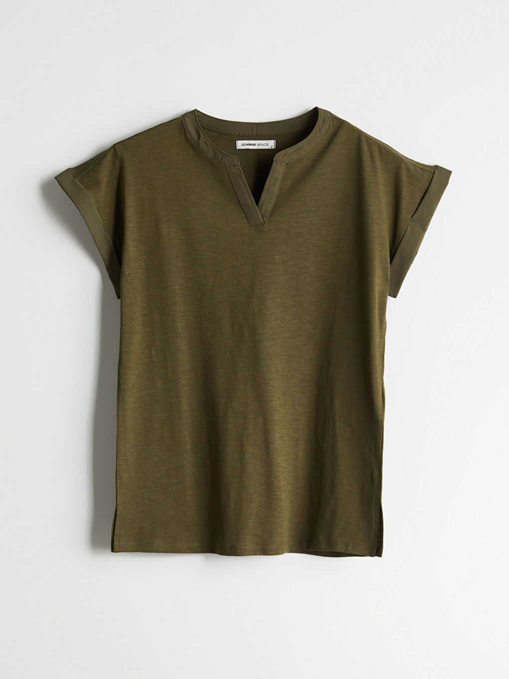 Majica sa okruglim izrezom, jednostavna, sa manžetama za Ženski-4