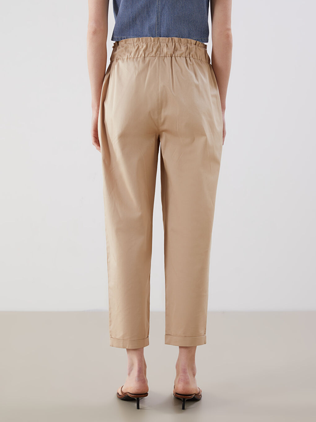 Bej Beli Lastikli Kadın Pantolon-3